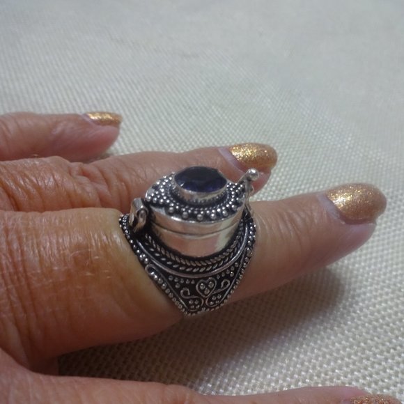 Whimsical "AMETHYST POISON BOX" Handmade Sterling Ring Size 9.5 #980A - Picture 1 of 4